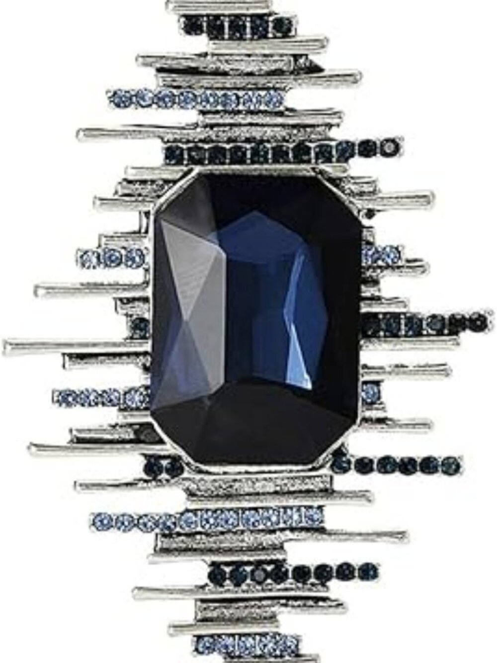 NEW Rhinestone Brooch Pin Silver Toned Baroque Rectangle Crystal Boho Illusion